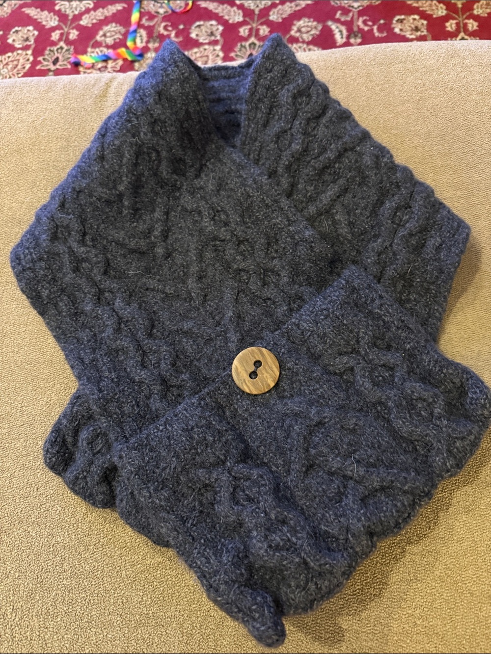 Aran Woollen Mills Blue Wool With Hand Pockets Scarf (TD)